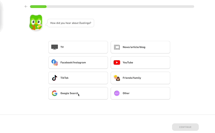 customer onboarding example, duolingo