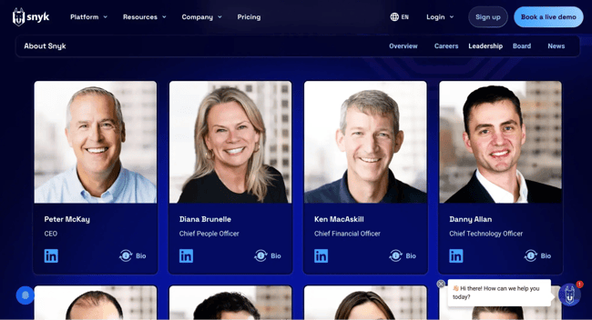 using linkedin links in company bios-1