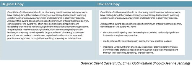 email design, showing shortened paragraphs for skimming