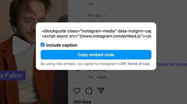 embedding an instagram post on a website