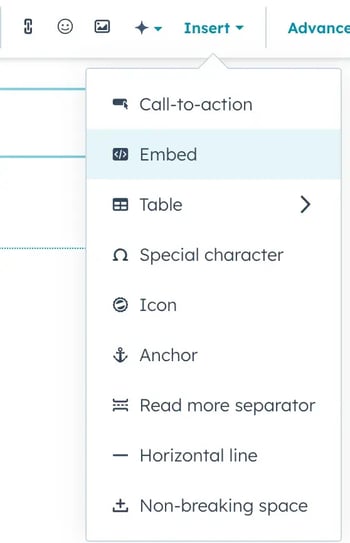 how to access embed options on hubspot content hub