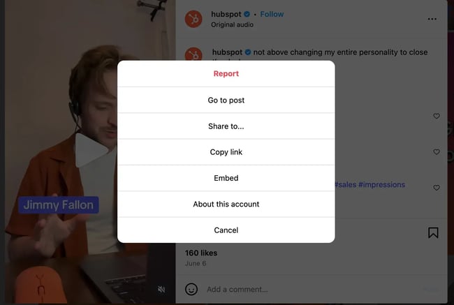 how to get the html embed code from an instagram post