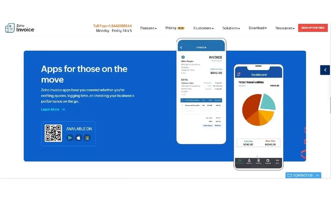 invoicing software for small business image showing app-based features of zoho invoice