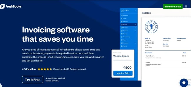 invoicing software for small business image showing freshbooks website