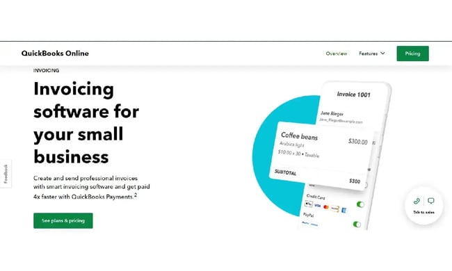 invoicing software for small business image showing quickbooks website