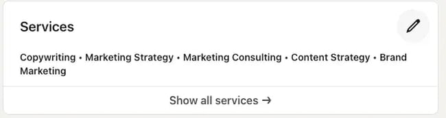 screenshot of services section using linkedin marketing features