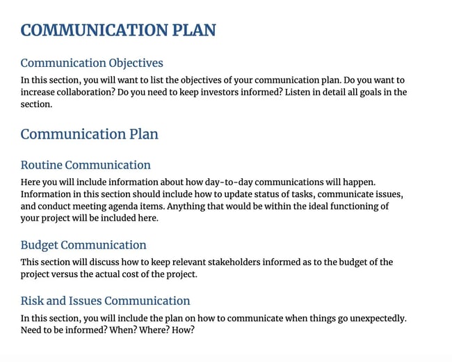 communications plan template from brighthub