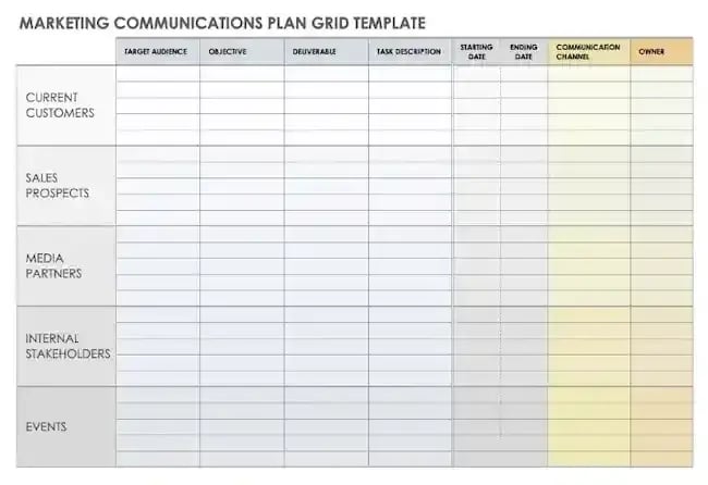 communications plan temple from smartsheet