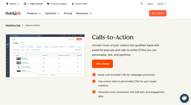 cta example, hubspot