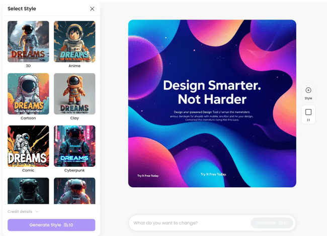 designs.ai ui and output for social media post, ai-generated graphic design
