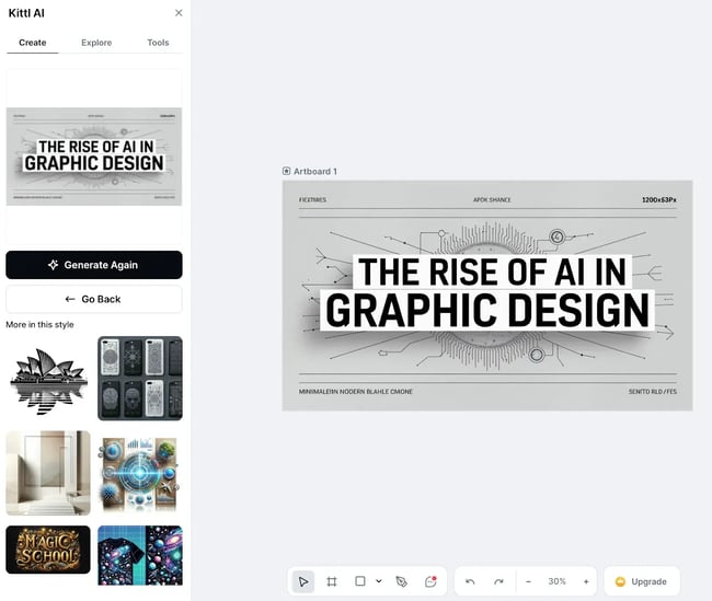 kittl ai graphic design ui and artboard, ai generated blog banner