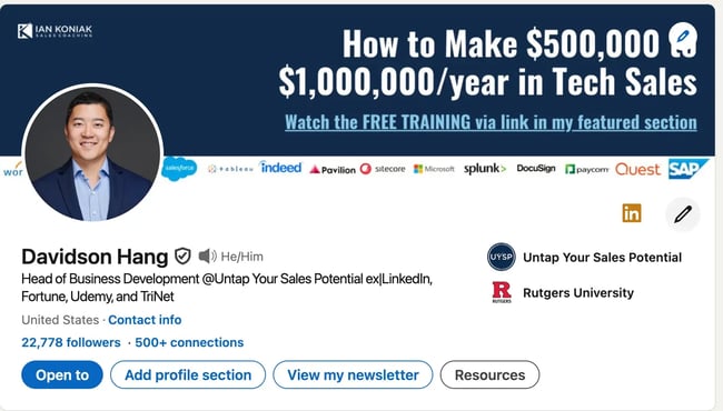 my linkedin profile page and headline