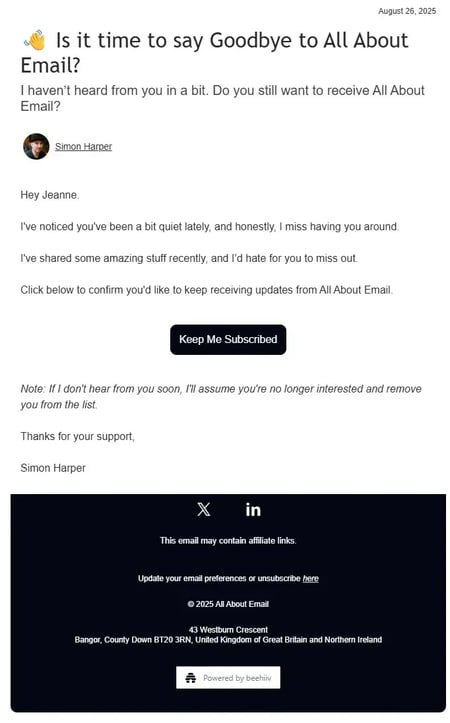 re-engagement email from all about email