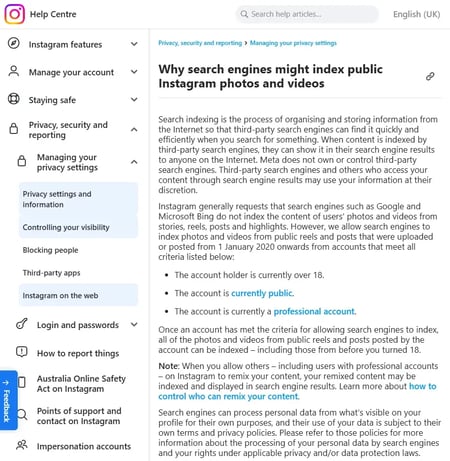 screenshot from google serps shows an instagram post ranking.