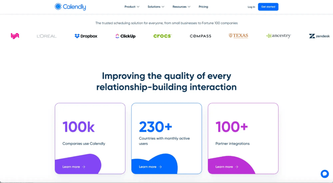 what to put on a homepage of a website, example from calendly