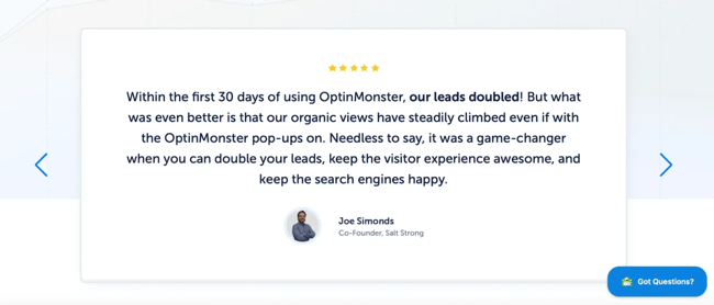 what to put on a homepage of a website, optinmonster example of social proof on homepage